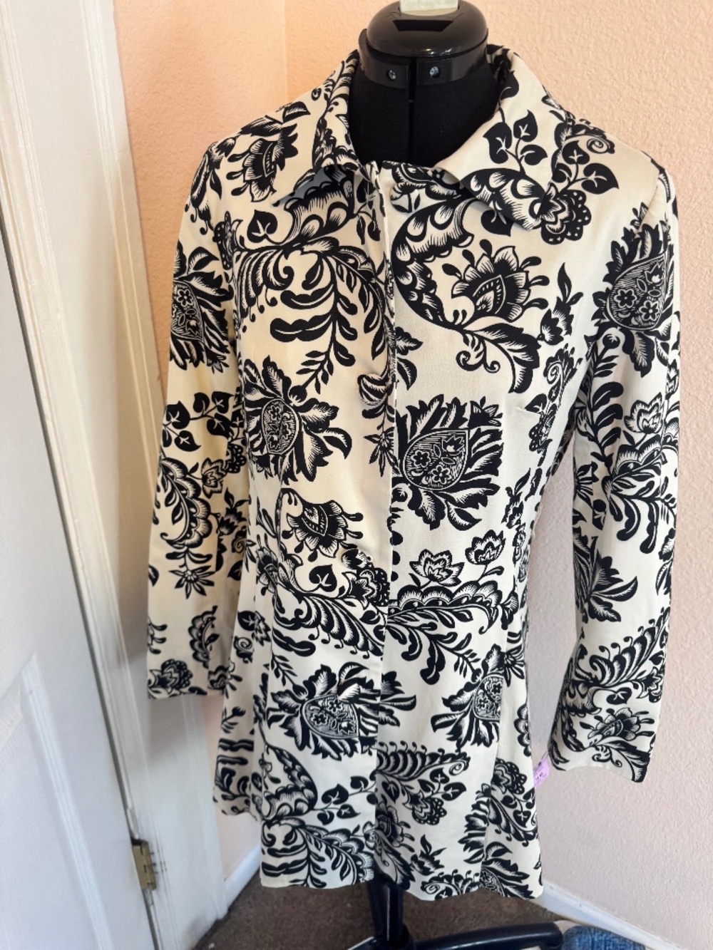 Vintage Y2K Floral Button Down Trench Coat Unique Jacket Cotton Small
